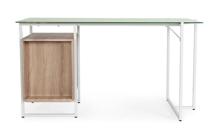 Scrivania "Thomas" con cassettiera, color bianco-naturale, 142 x 69 x 76h cm