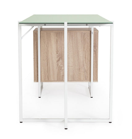 Scrivania "Thomas" con cassettiera, color bianco-naturale, 142 x 69 x 76h cm