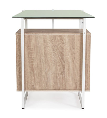 Scrivania "Thomas" con cassettiera, color bianco-naturale, 142 x 69 x 76h cm