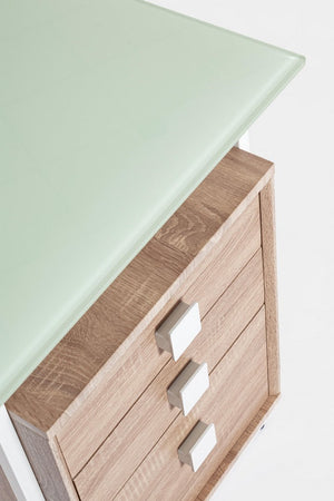 Scrivania "Thomas" con cassettiera, color bianco-naturale, 142 x 69 x 76h cm