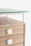 Scrivania Thomas con cassettiera, color bianco-naturale, 142 x 69 x 76h cm