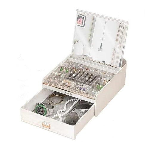 Portagioie Con Coperchio Automatico Organizer Con Cassetto Specchio Contenitore Gioielli