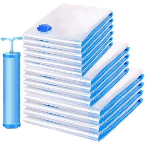 Confezione 20pz Sacchetti Sottovuoto Per Vestiti Riutilizzabili Salvaspazio Con Pompa