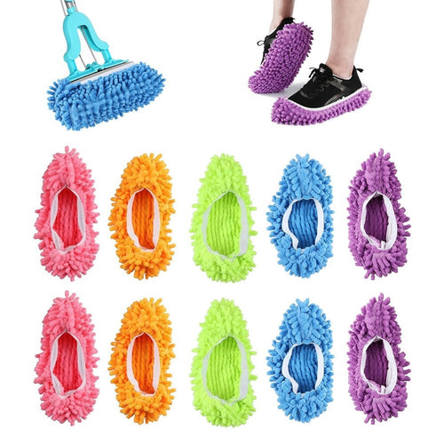 Set 2pz Scarpe Per Mocio Calzini Riutilizzabili In Microfibra Per Pulizia Casa Pavimento