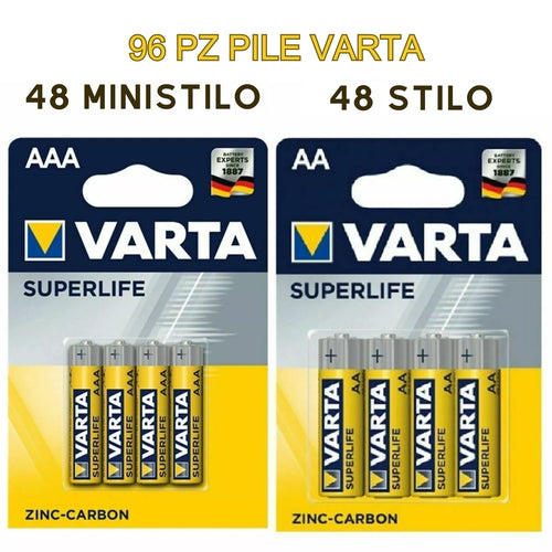96 Batterie Varta AA 48 Batteria Stilo + 48 Ministilo AAA Pile Superlife 1,5 Vo
