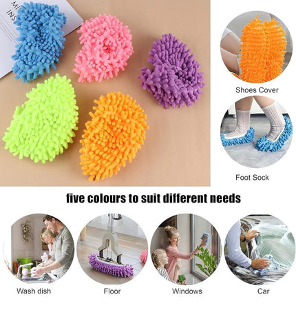 Set 2pz Scarpe Per Mocio Calzini Riutilizzabili In Microfibra Per Pulizia Casa Pavimento