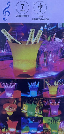 Secchiello Del Ghiaccio Luci A Led Da 7lt Secchio Refrigerante Bevande Ricarica Tipo C