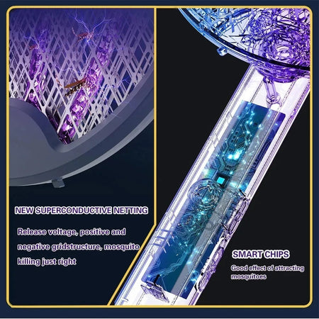 Racchetta Elettrica Pieghevole Ricaricabile Trappola Zanzara Insetti 4 In 1 Con Luce Uv