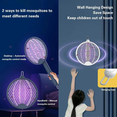 Racchetta Elettrica Pieghevole Ricaricabile Trappola Zanzara Insetti 4 In 1 Con Luce Uv