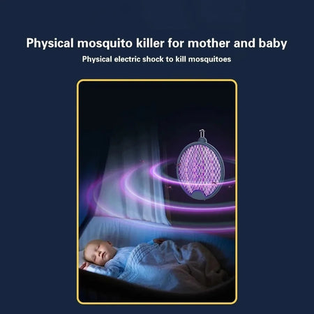 Racchetta Elettrica Pieghevole Ricaricabile Trappola Zanzara Insetti 4 In 1 Con Luce Uv