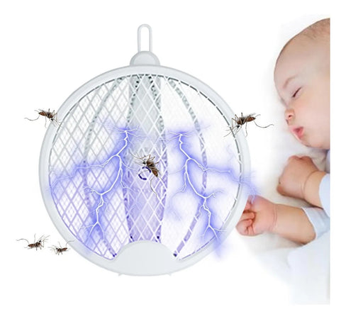 Racchetta Elettrica Pieghevole Ricaricabile Trappola Zanzara Insetti 4 In 1 Con Luce Uv