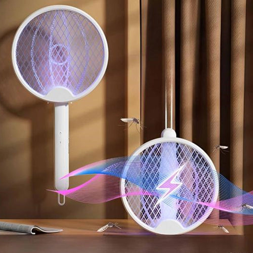 Racchetta Elettrica Pieghevole Ricaricabile Trappola Zanzara Insetti 4 In 1 Con Luce Uv