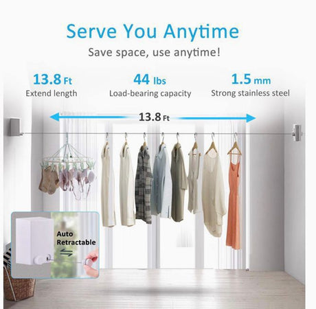 Stendibiancheria Retrattile Acciaio Corda Bucato 4.2mt Estensibile Per Interni Esterni