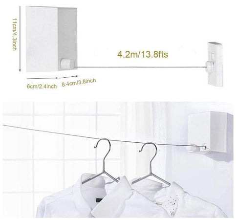 Stendibiancheria Retrattile Acciaio Corda Bucato 4.2mt Estensibile Per Interni Esterni