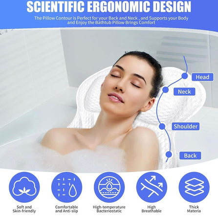 Cuscino Da Bagno Ergonomico Poggiatesta Per Vasca 4d Mesh Supporto Per Testa Collo Schiena