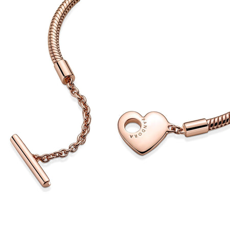 PANDORA - Bracciale T Moments a maglia snake con chiusura a cuore