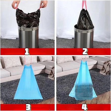 Set 5 Rotoli 65pz Sacco Per Immondizia Con Coulisse 45x50cm Colorati Chiusura Automatica