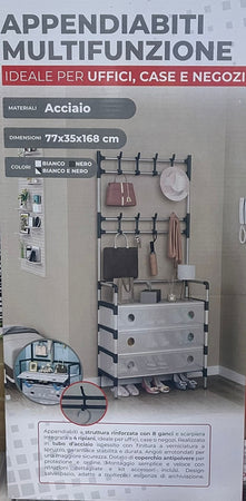 Appendiabiti 8 Ganci Scarpiera 4 Ripiani Organizer Scarpe Armadio Multifunzione In Acciaio
