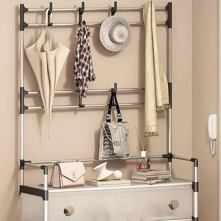 Appendiabiti 8 Ganci Scarpiera 4 Ripiani Organizer Scarpe Armadio Multifunzione In Acciaio