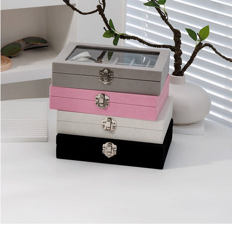 Scatola Portagioie con 4 vassoi impilabili, capiente, coperchio in vetro, 17 x 28 x 18,3 cm, idea regalo, bianco | Leroy Merlin
