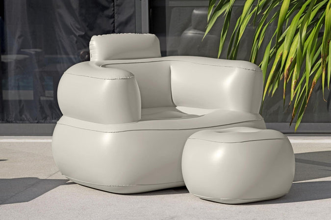 Poltrona Gonfiabile Relax Comfort Con Braccioli Pouf Poggiapiedi Comfi Cube 107x99x80cm