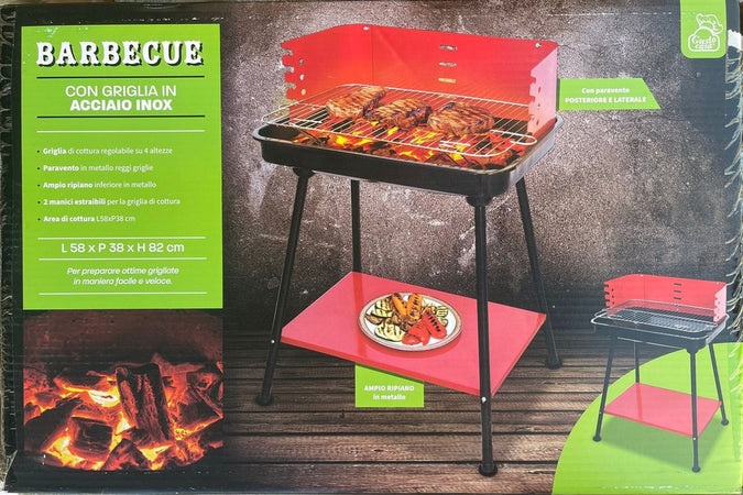 Barbecue A Carbonella Con Griglia Regolabile In Acciaio Paravento Ripiano H82x58x38cm