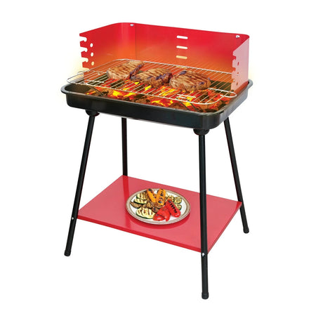 Barbecue A Carbonella Con Griglia Regolabile In Acciaio Paravento Ripiano H82x58x38cm