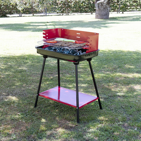 Barbecue A Carbonella Con Griglia Regolabile In Acciaio Paravento Ripiano H82x58x38cm