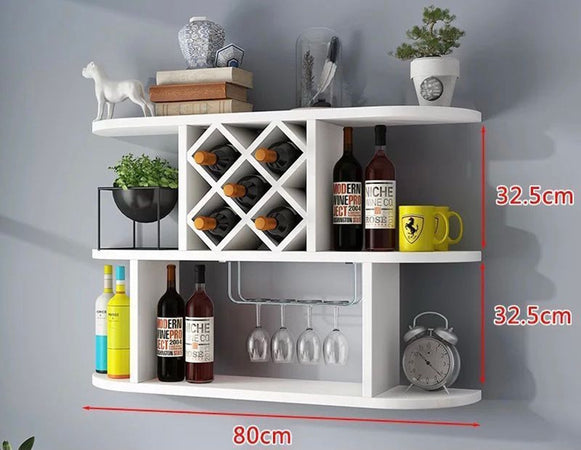 Mensole Da Parete Multifunzionale Legno Portabicchieri Bottiglie Vino Scaffale Portaoggetti