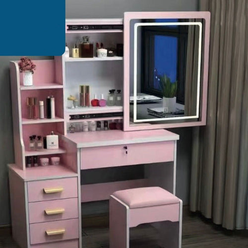 Set Tavolo Da Toeletta Per Trucco Cosmetici Con Specchio Led Morbido Sgabello Cassetti