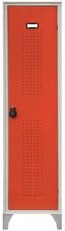 Armadietto spogliatoio con anta forata di metallo verniciato con tramezza interna cm. 50x50x180h