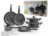 Set Batteria Pentole Padelle 9pz Antiaderenti In Acciaio Al Carbonio Effetto Marmorizzato