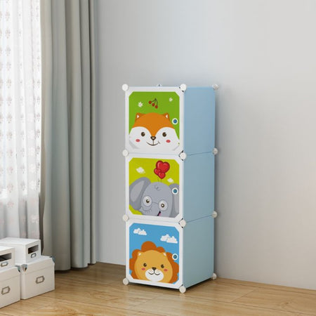 Armadio Guardaroba Modulare Per Bambini A 3 Scomparti A Cubo Mobile Con Ante Decorate