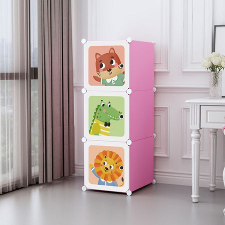 Armadio Guardaroba Modulare Per Bambini A 3 Scomparti A Cubo Mobile Con Ante Decorate