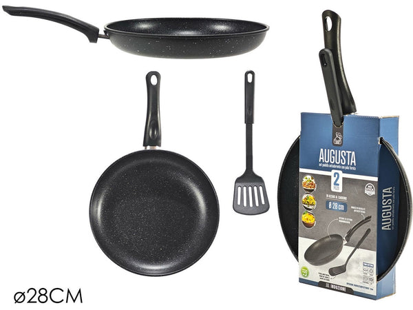 Set 2pz Padella Antiaderente ⌀28cm Con Pala Spatola Forata Manico Antiscottatura Pfoa Free