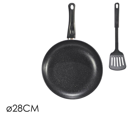 Set 2pz Padella Antiaderente ⌀28cm Con Pala Spatola Forata Manico Antiscottatura Pfoa Free