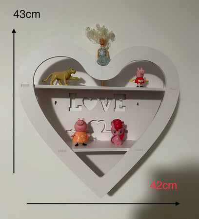 Mensola Scaffale Da Parete A Forma Di Cuore Con Scritta Love A 2 Ripiani Camera Corridoio