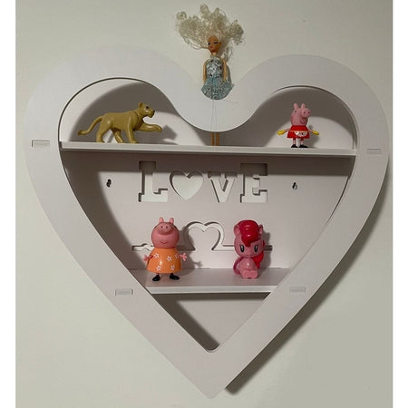 Mensola Scaffale Da Parete A Forma Di Cuore Con Scritta Love A 2 Ripiani Camera Corridoio