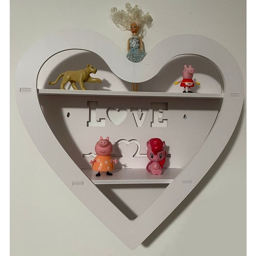 Mensola Scaffale Da Parete A Forma Di Cuore Con Scritta Love A 2 Ripiani Camera Corridoio