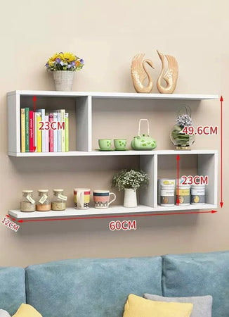Libreria Mensola Da Parete Sospesa In Legno Con 4 Scomparti Mobiletto Portaoggetti Camera