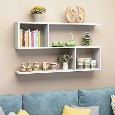 Libreria Mensola Da Parete Sospesa In Legno Con 4 Scomparti Mobiletto Portaoggetti Camera