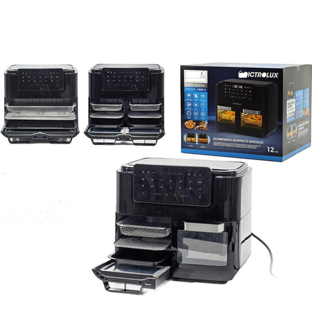 Forno + Friggitrice Ad Aria Multifunzione Con Doppio Secchio Staccabile 12lt 2600w