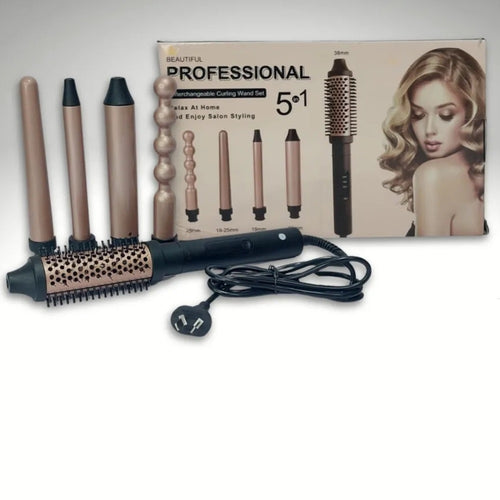 SET PROFESSIONALE 5IN1 ARRICCIACAPELLI SPAZZOLA RICCI ACCESSORI INTERCAMBIABILI STYLING