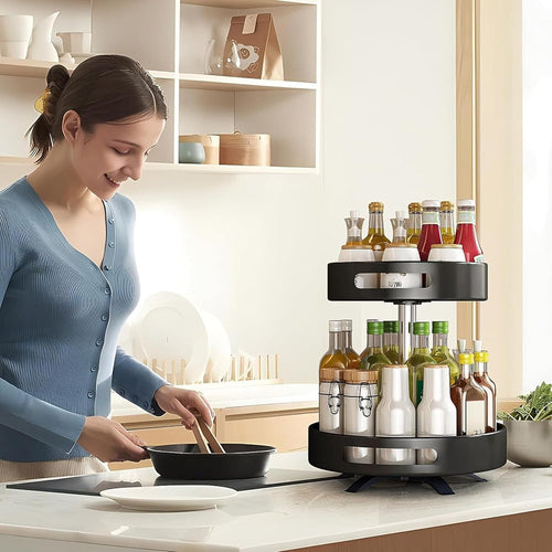 Portaspezie Organizer Mensola Girevole A 360° Per Cucina Bagno Soggiorno Camera 2 Livelli