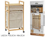 Mobiletto Cesto Portabiancheria In Bambù Tessuto 42x33,5x84,5cm A 2 Scomparti Con Ruote