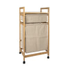 Mobiletto Cesto Portabiancheria In Bambù Tessuto 42x33,5x84,5cm A 2 Scomparti Con Ruote