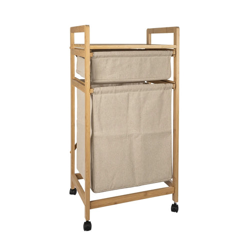 MOBILETTO CESTO PORTABIANCHERIA IN BAMBÙ TESSUTO 42X33,5X84,5CM A 2 SCOMPARTI CON RUOTE