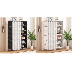 Scarpiera Salvaspazio A 7 Ripiani Con Tenda Copripolvere Installazione Semplice Ripostigli
