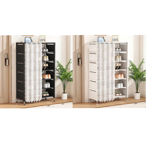Scarpiera Salvaspazio A 7 Ripiani Con Tenda Copripolvere Installazione Semplice Ripostigli