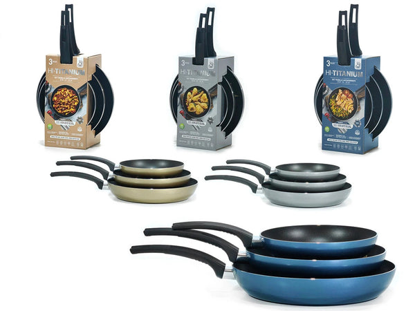 Set 3pz Padelle Antiaderenti In Alluminio Hi-titanium ⌀20/24/28cm Piano Cottura Induzione